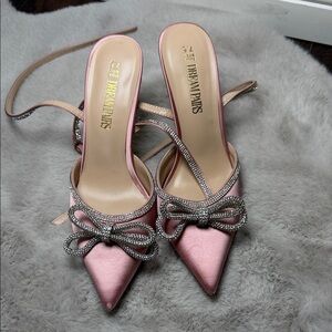 Dream Pairs Pink Satin Heels with Bow Accent